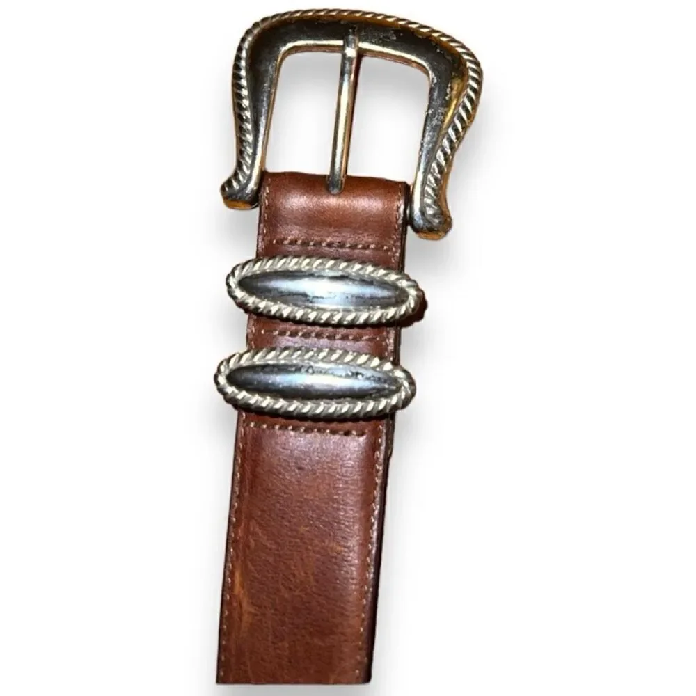 Brown Brighton Vintage Sterling Silver Leather Belt Size 33